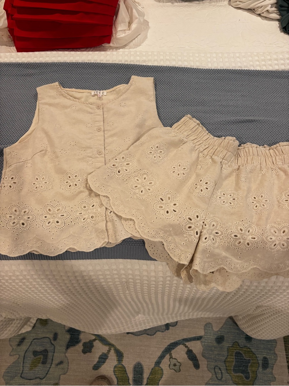 TCEC Beige Eyelet Linen Set